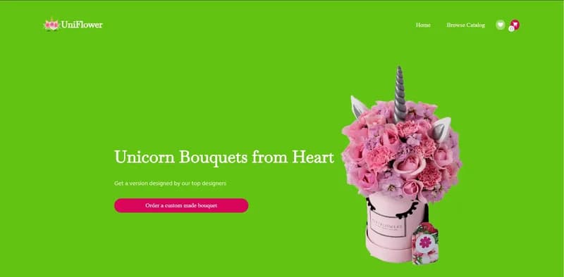 Flower Shop landing page with a hero banner and product rows