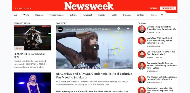 Newsweek homepage clone with headline grid and sidebars