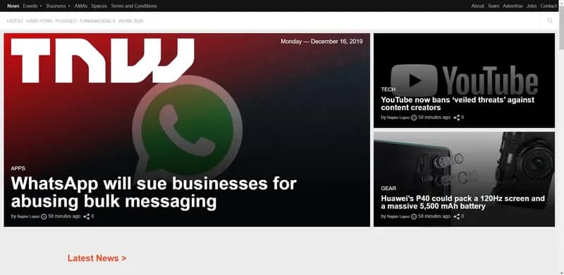 The Next Web homepage clone with feature article grid